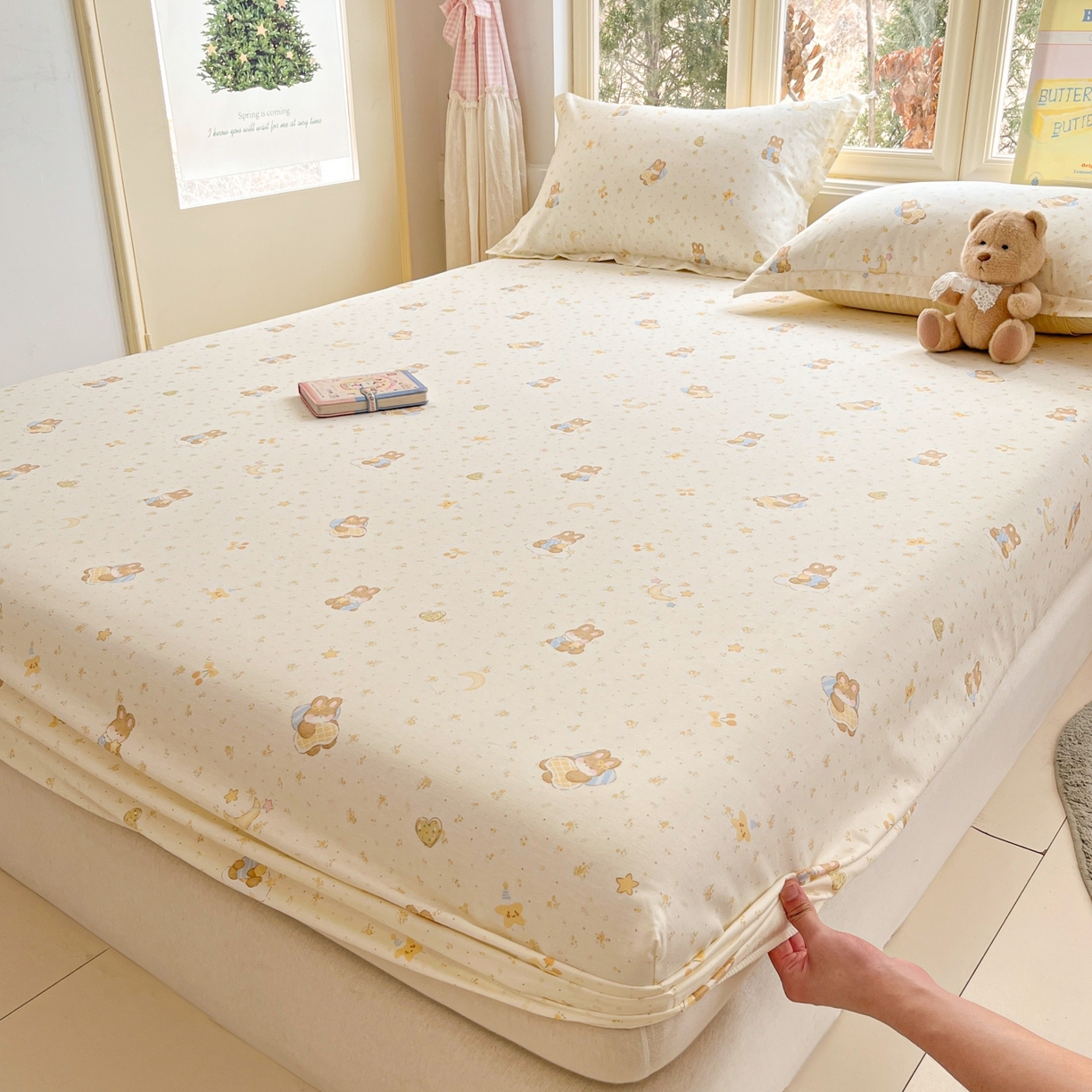 91家纺网 家纺一手货源 找家纺 莱通家纺 2026春夏新款12868全棉印花四件套单品系列二-单床笠 星点兔语