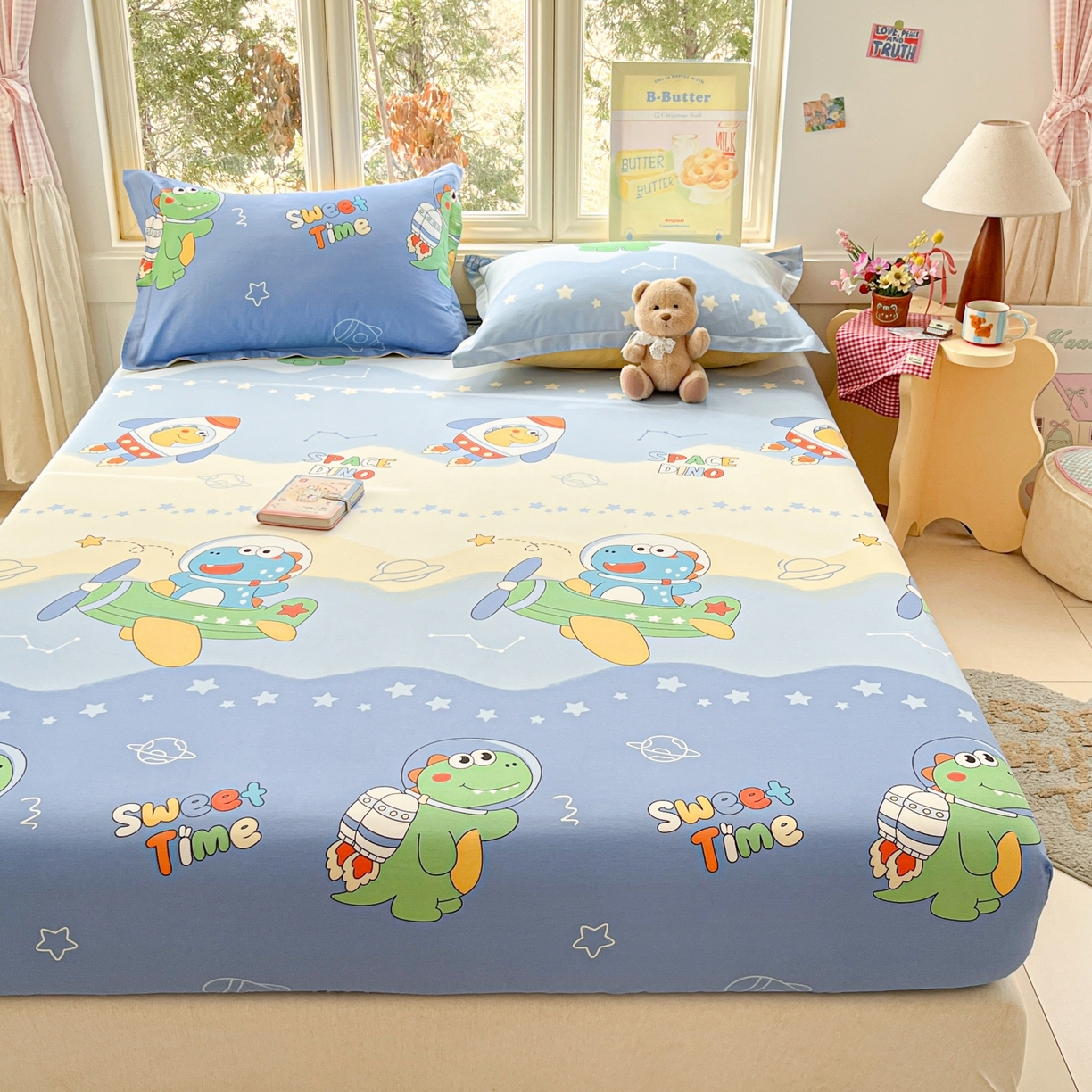 91家纺网 家纺一手货源 找家纺 莱通家纺 2026春夏新款12868全棉印花四件套单品系列二-单床笠 星际天空龙