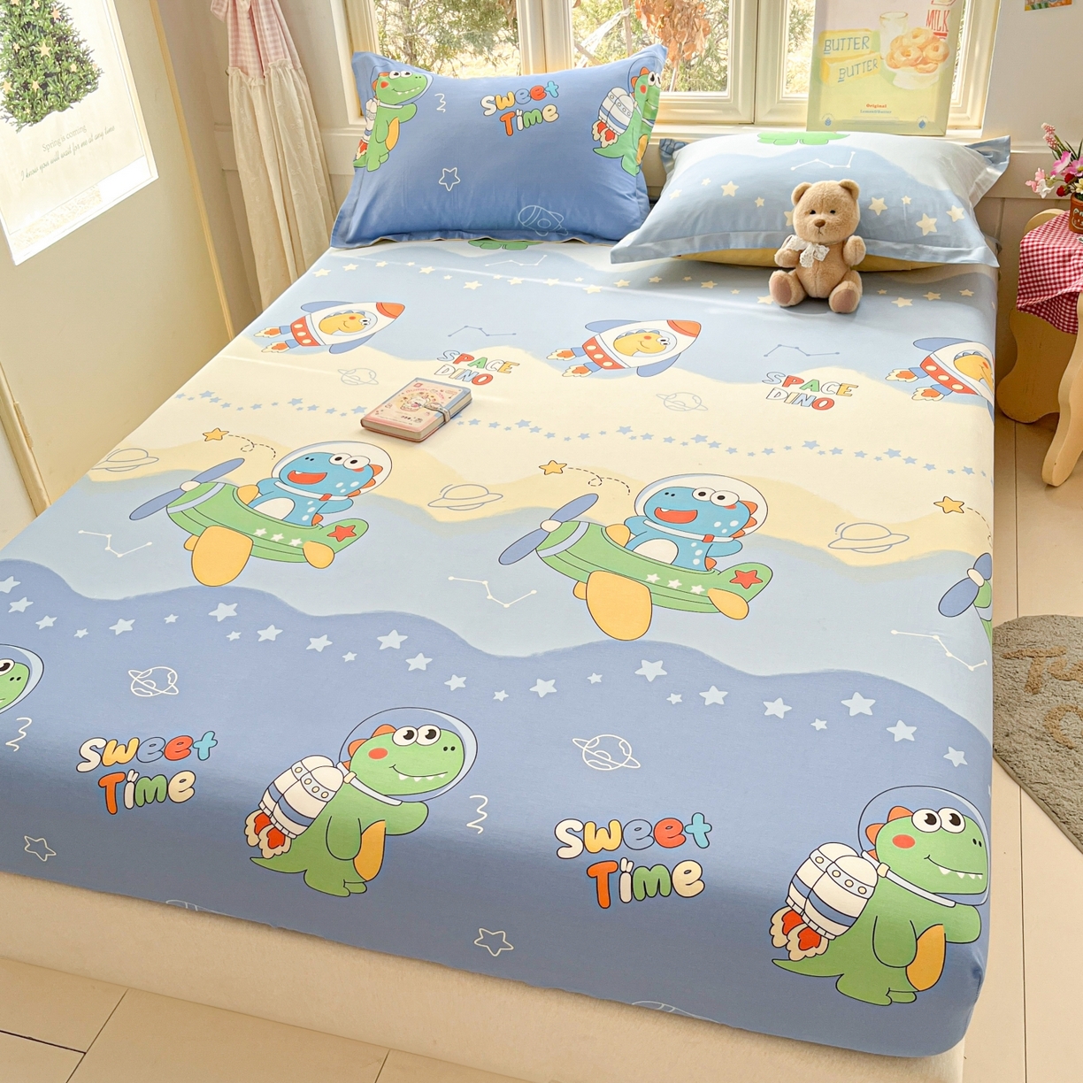 91家纺网 家纺一手货源 找家纺 莱通家纺 2026春夏新款12868全棉印花四件套单品系列二-单床笠 星际天空龙