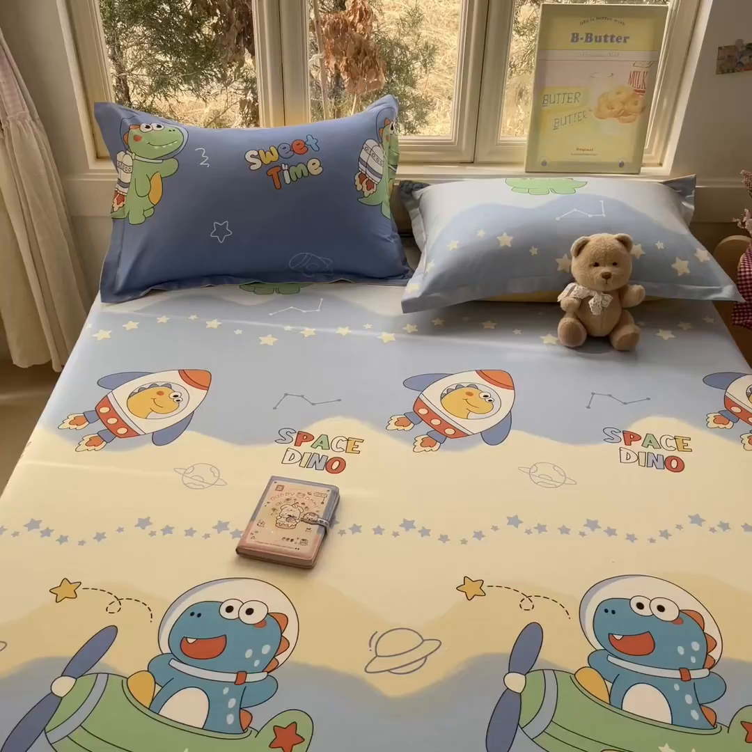 91家纺网 家纺一手货源 找家纺 莱通家纺 2026春夏新款12868全棉印花四件套单品系列二-单床笠 星际天空龙