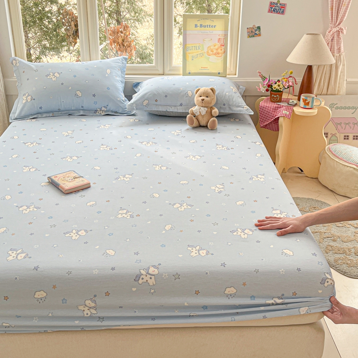 莱通家纺 2026春夏新款12868全棉印花四件套单品系列二-单床笠 星星独角兽