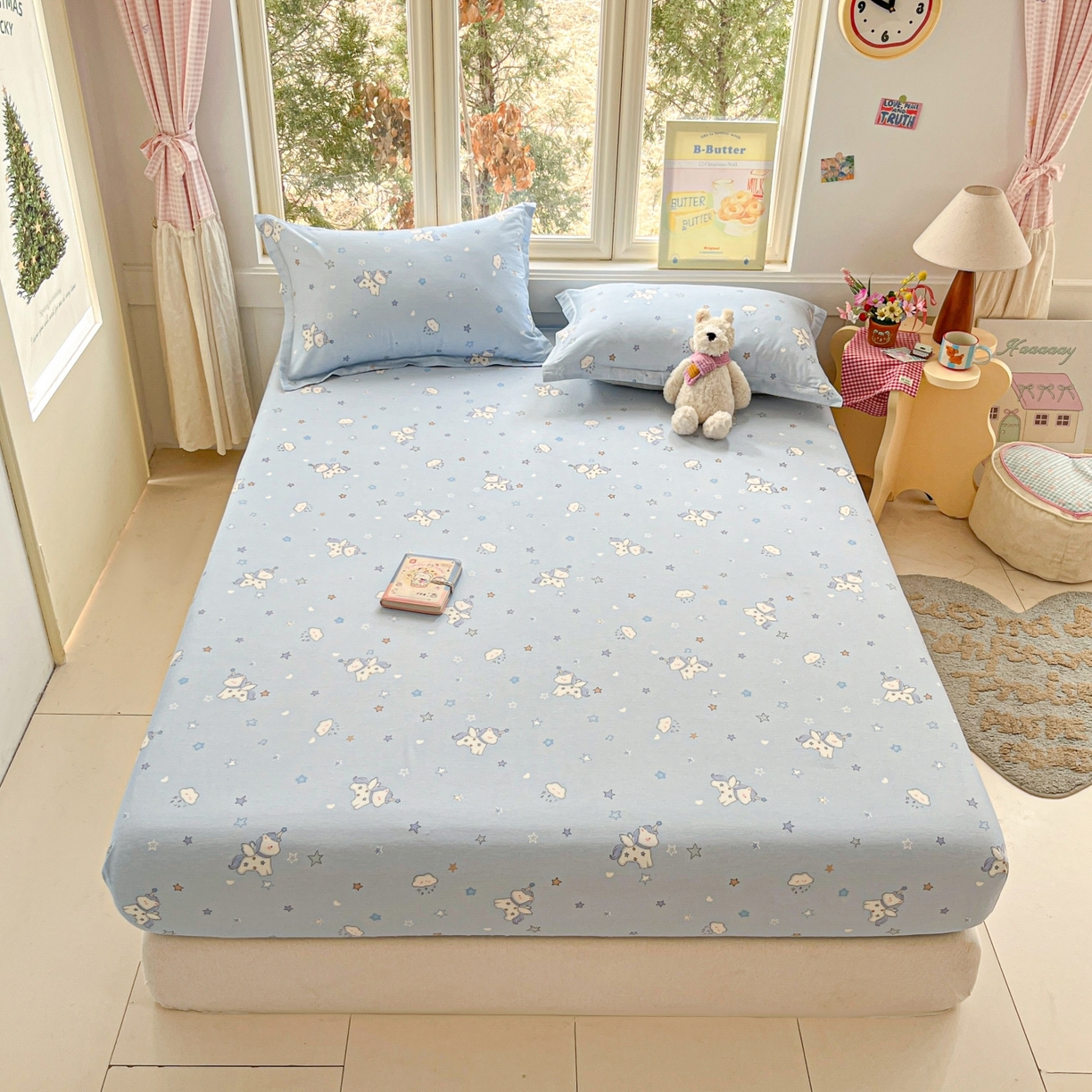 91家纺网 家纺一手货源 找家纺 莱通家纺 2026春夏新款12868全棉印花四件套单品系列二-单床笠 星星独角兽