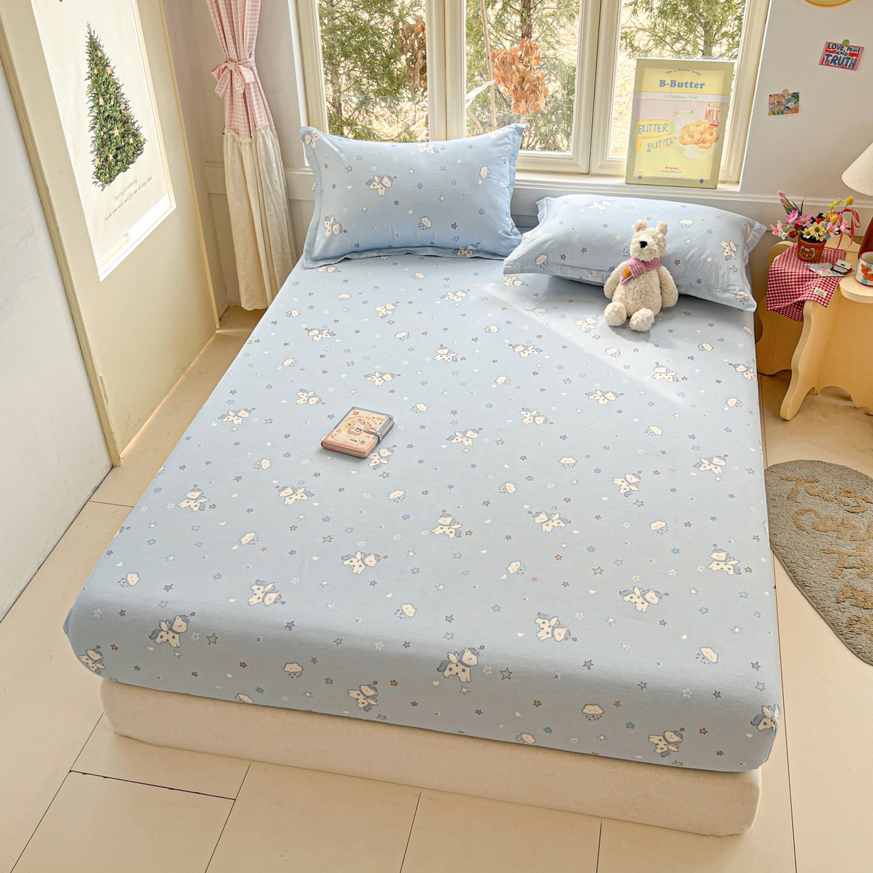 91家纺网 家纺一手货源 找家纺 莱通家纺 2026春夏新款12868全棉印花四件套单品系列二-单床笠 星星独角兽