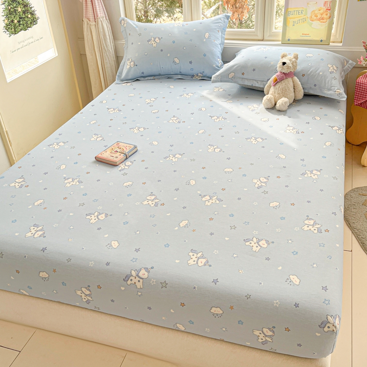 91家纺网 家纺一手货源 找家纺 莱通家纺 2026春夏新款12868全棉印花四件套单品系列二-单床笠 星星独角兽