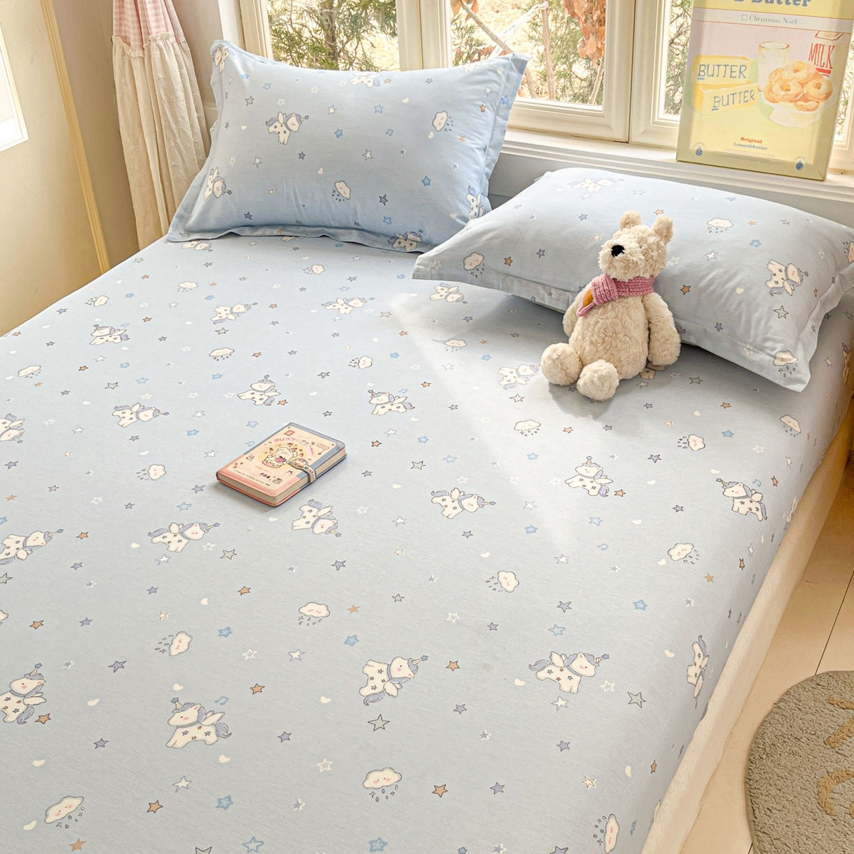 91家纺网 家纺一手货源 找家纺 莱通家纺 2026春夏新款12868全棉印花四件套单品系列二-单床笠 星星独角兽