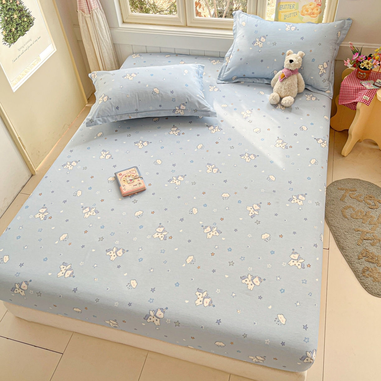 91家纺网 家纺一手货源 找家纺 莱通家纺 2026春夏新款12868全棉印花四件套单品系列二-单床笠 星星独角兽