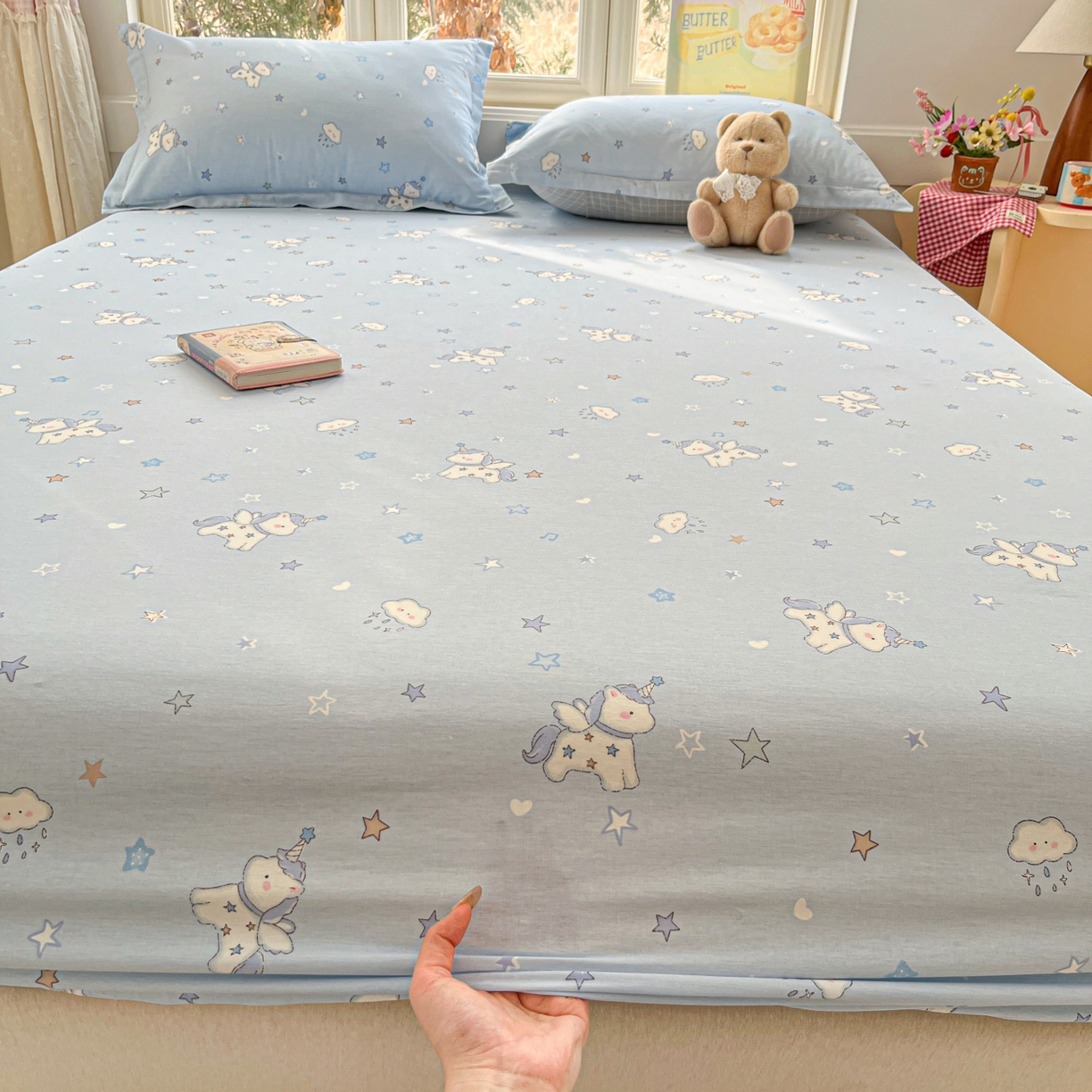 91家纺网 家纺一手货源 找家纺 莱通家纺 2026春夏新款12868全棉印花四件套单品系列二-单床笠 星星独角兽