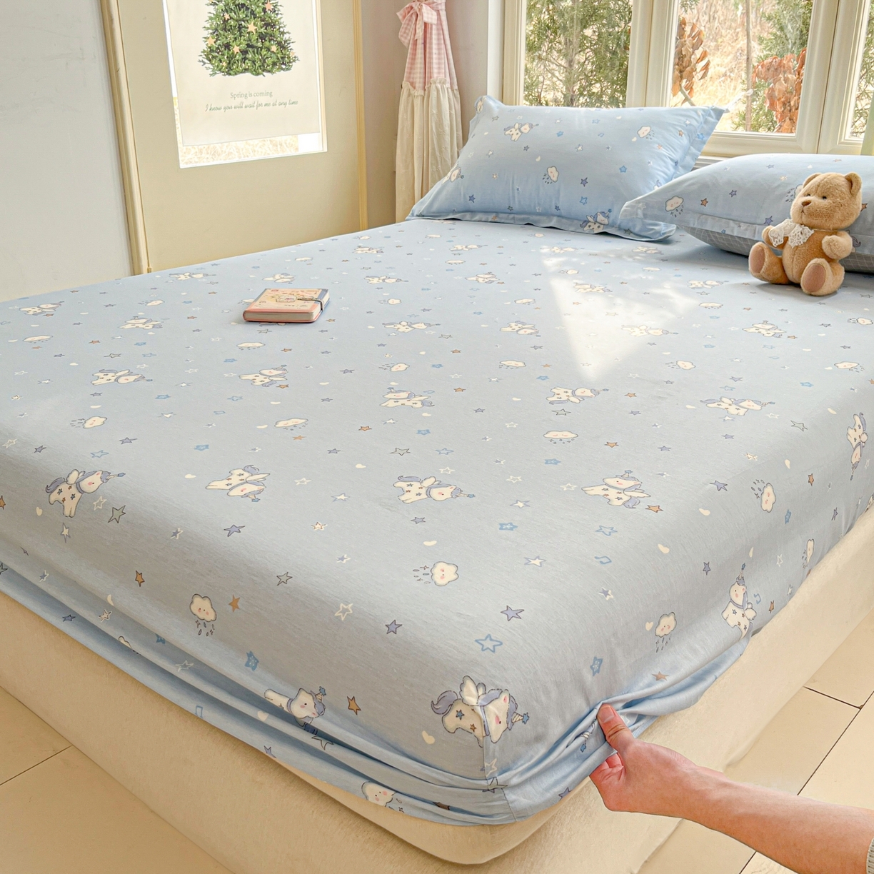 91家纺网 家纺一手货源 找家纺 莱通家纺 2026春夏新款12868全棉印花四件套单品系列二-单床笠 星星独角兽