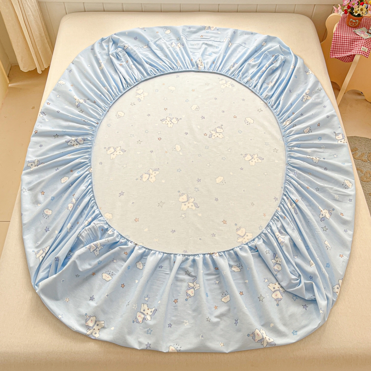 91家纺网 家纺一手货源 找家纺 莱通家纺 2026春夏新款12868全棉印花四件套单品系列二-单床笠 星星独角兽