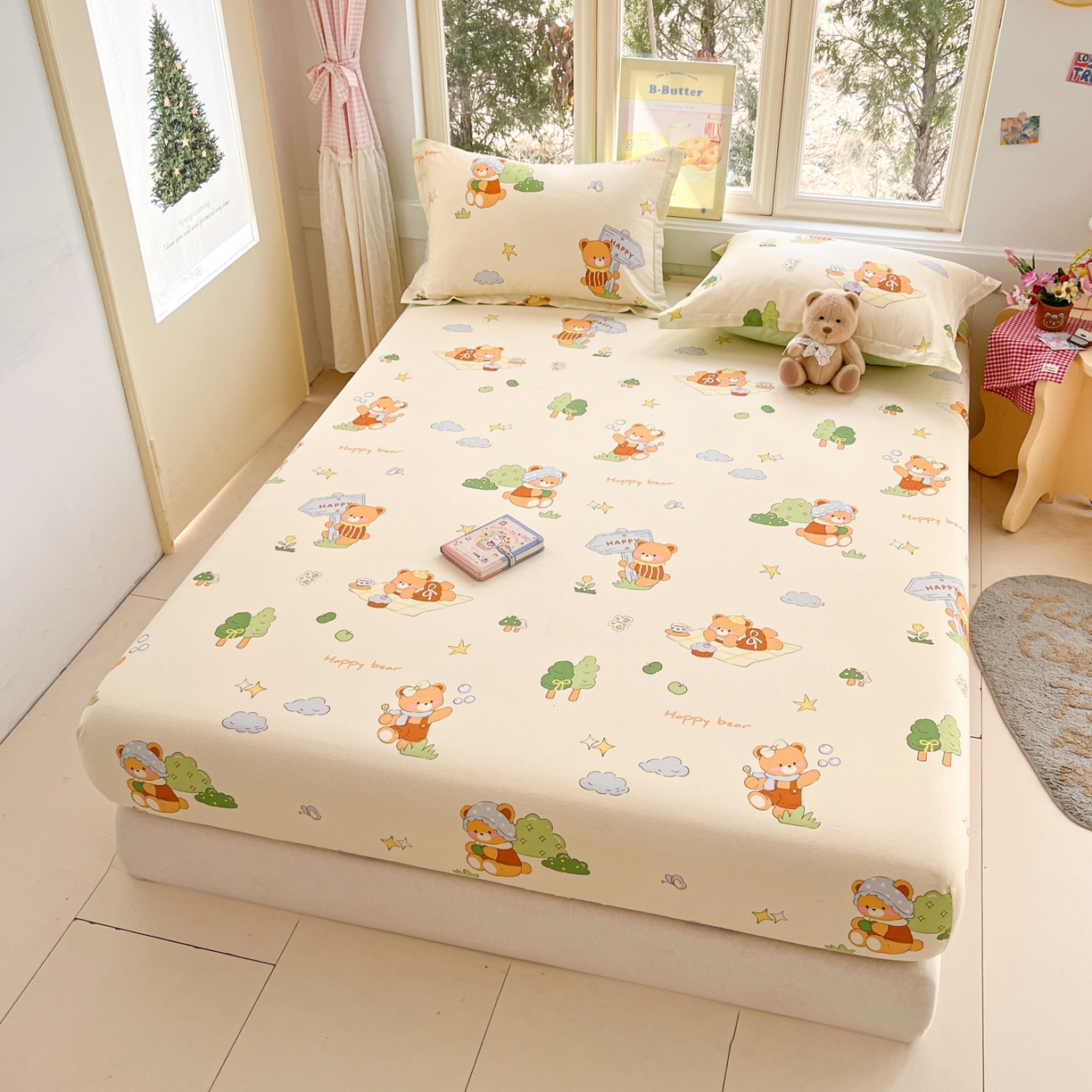 91家纺网 家纺一手货源 找家纺 莱通家纺 2026春夏新款12868全棉印花四件套单品系列二-单床笠 野炊小熊