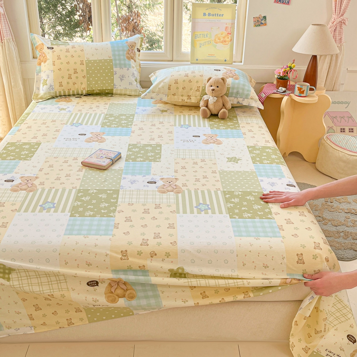 91家纺网 家纺一手货源 找家纺 莱通家纺 2026春夏新款12868全棉印花四件套单品系列二-单床单 格纹午后