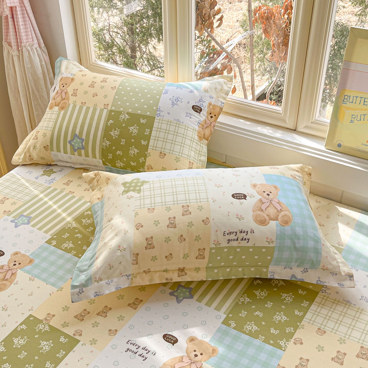 91家纺网 家纺一手货源 找家纺 莱通家纺 2026春夏新款12868全棉印花四件套单品系列二-单床单 格纹午后