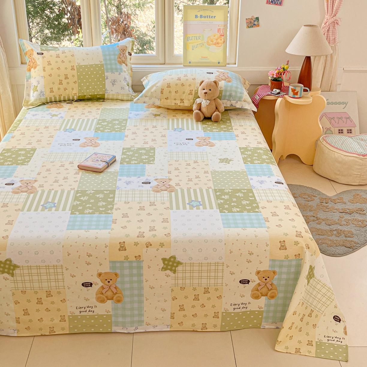 91家纺网 家纺一手货源 找家纺 莱通家纺 2026春夏新款12868全棉印花四件套单品系列二-单床单 格纹午后