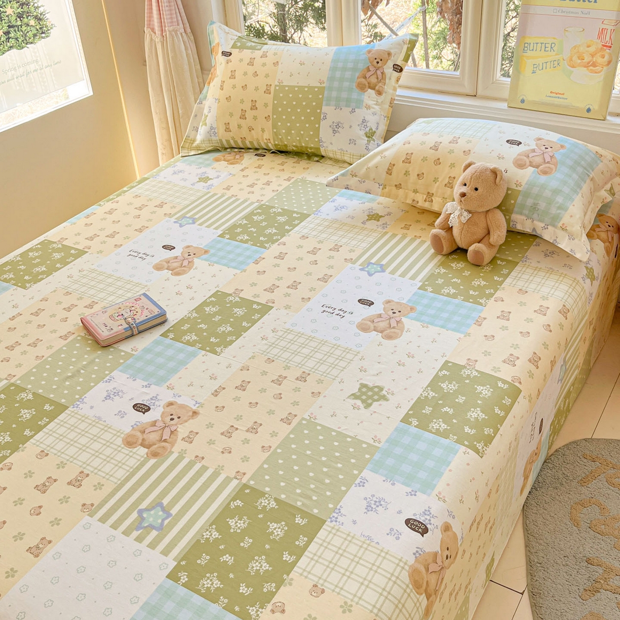 91家纺网 家纺一手货源 找家纺 莱通家纺 2026春夏新款12868全棉印花四件套单品系列二-单床单 格纹午后