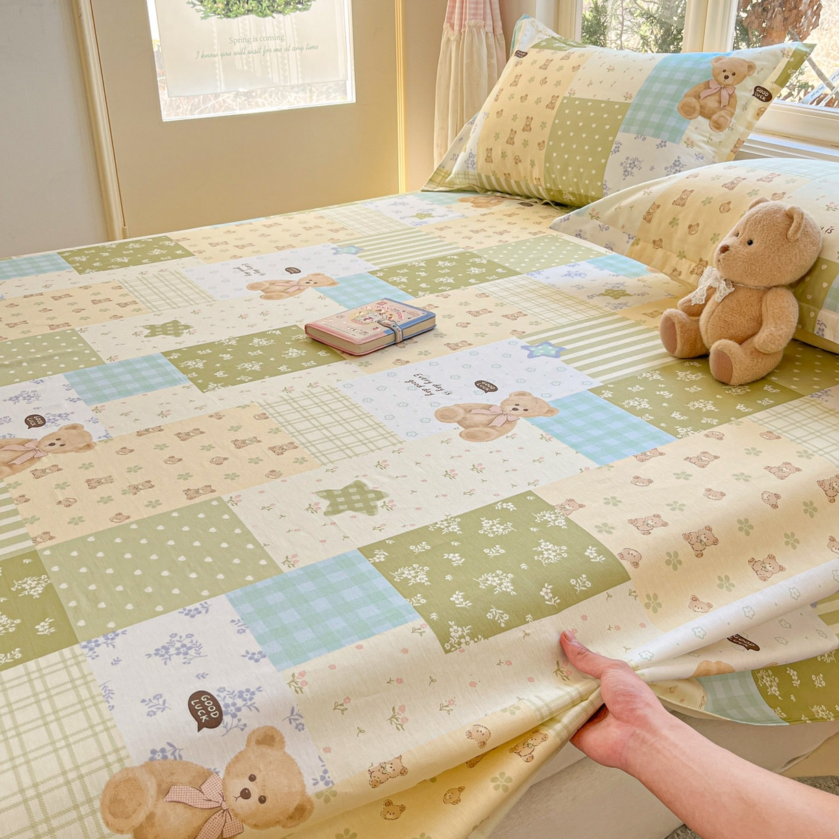 91家纺网 家纺一手货源 找家纺 莱通家纺 2026春夏新款12868全棉印花四件套单品系列二-单床单 格纹午后