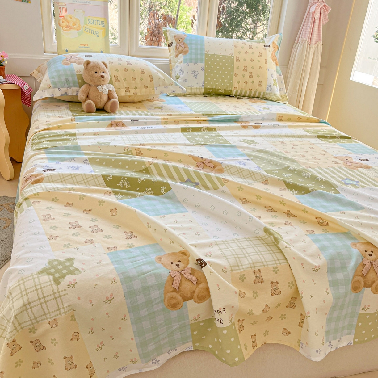 91家纺网 家纺一手货源 找家纺 莱通家纺 2026春夏新款12868全棉印花四件套单品系列二-单床单 格纹午后