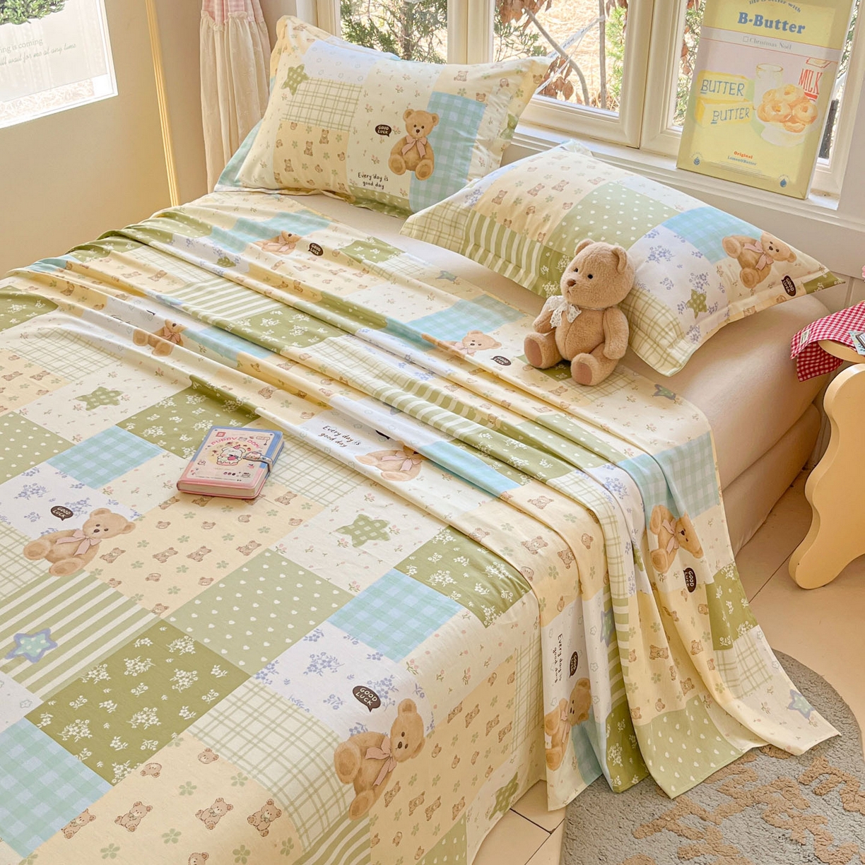 91家纺网 家纺一手货源 找家纺 莱通家纺 2026春夏新款12868全棉印花四件套单品系列二-单床单 格纹午后