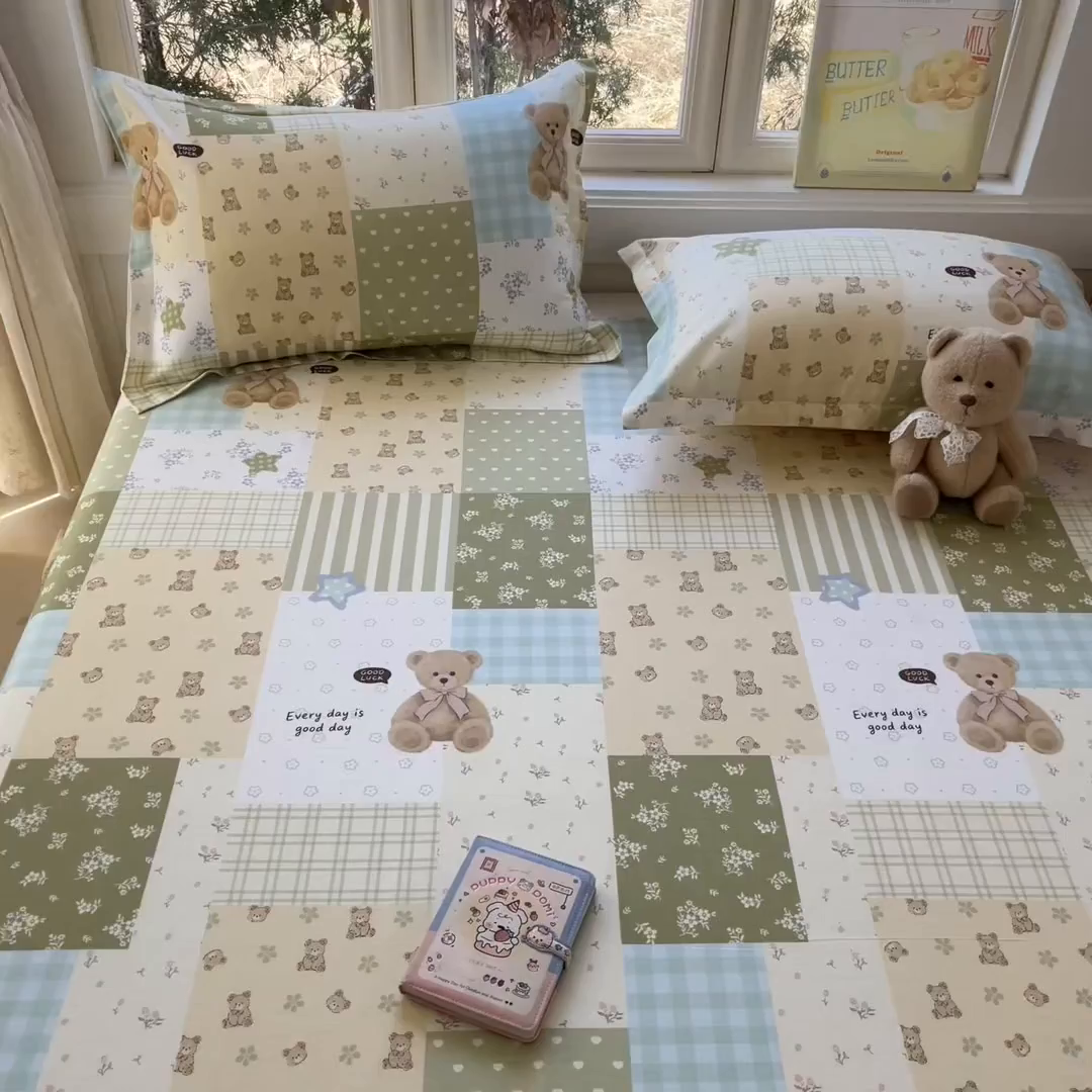 91家纺网 家纺一手货源 找家纺 莱通家纺 2026春夏新款12868全棉印花四件套单品系列二-单床单 格纹午后