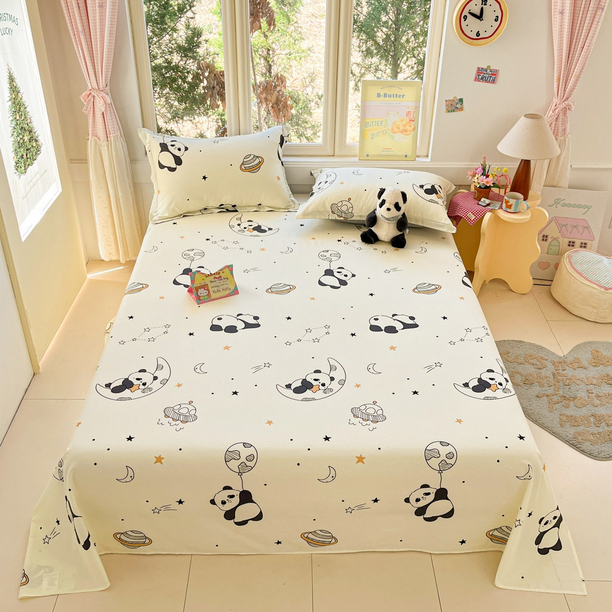 91家纺网 家纺一手货源 找家纺 莱通家纺 2026春夏新款12868全棉印花四件套单品系列二-单床单 放空小熊猫