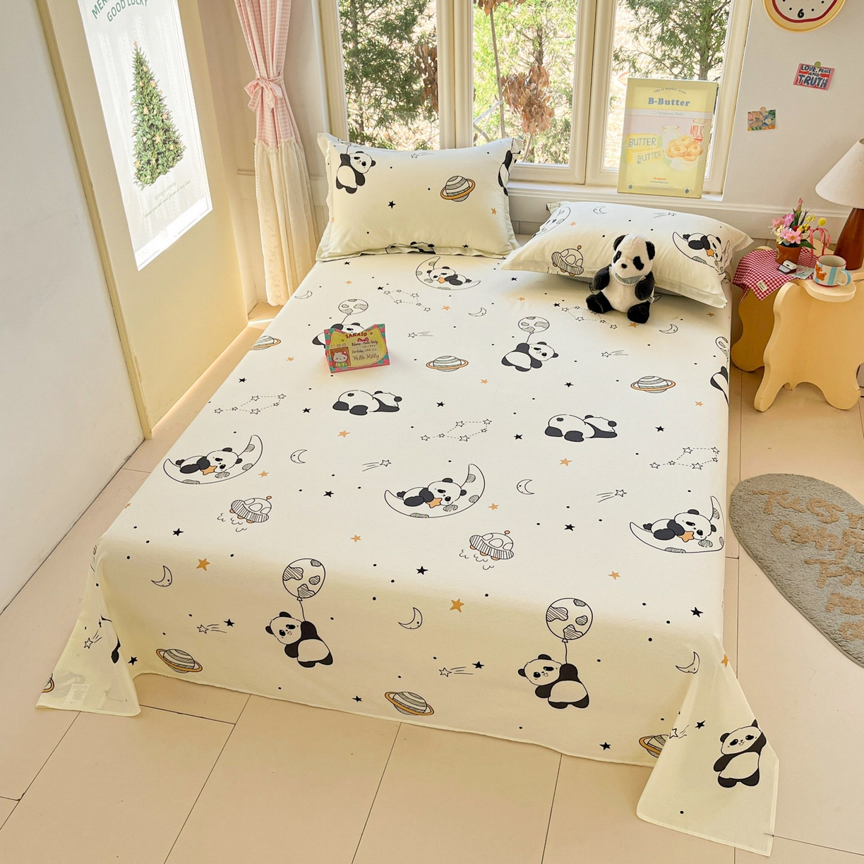 91家纺网 家纺一手货源 找家纺 莱通家纺 2026春夏新款12868全棉印花四件套单品系列二-单床单 放空小熊猫