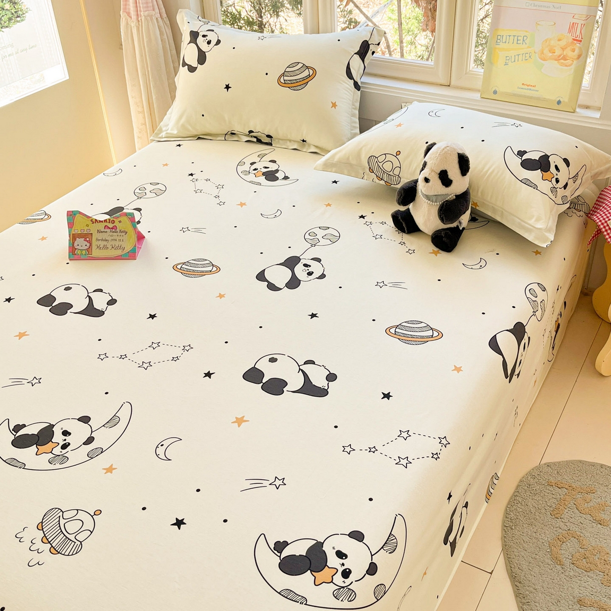 91家纺网 家纺一手货源 找家纺 莱通家纺 2026春夏新款12868全棉印花四件套单品系列二-单床单 放空小熊猫