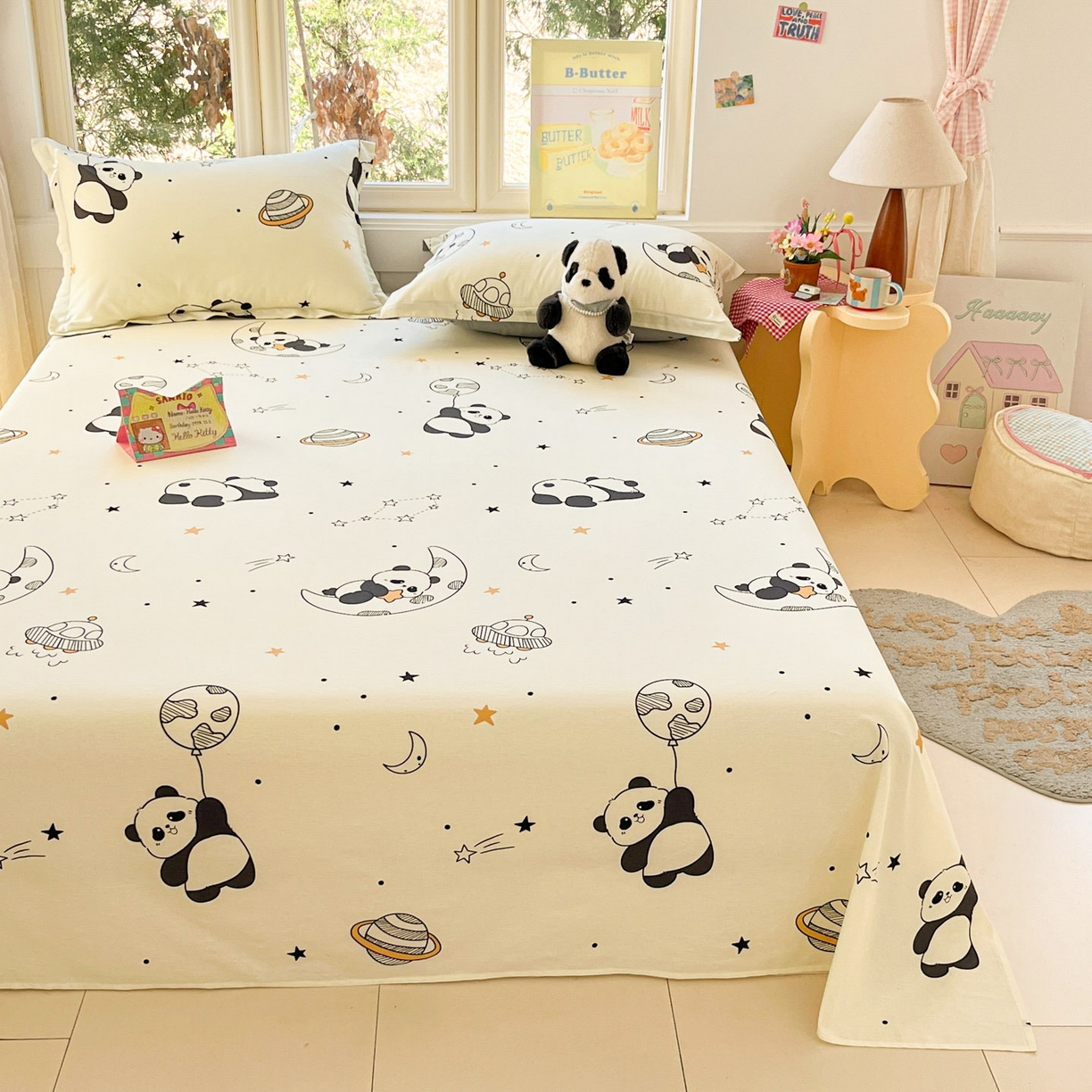 91家纺网 家纺一手货源 找家纺 莱通家纺 2026春夏新款12868全棉印花四件套单品系列二-单床单 放空小熊猫