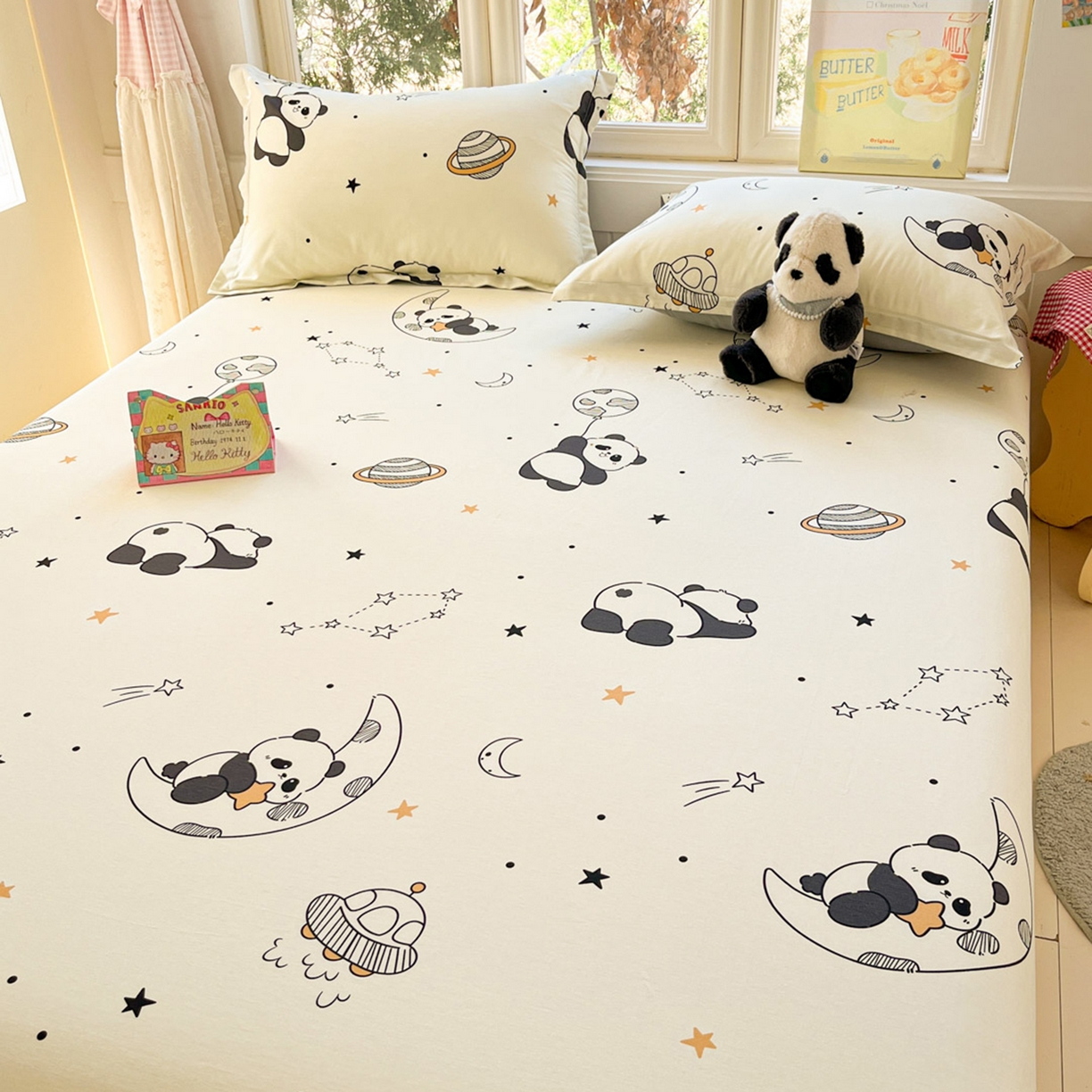 91家纺网 家纺一手货源 找家纺 莱通家纺 2026春夏新款12868全棉印花四件套单品系列二-单床单 放空小熊猫