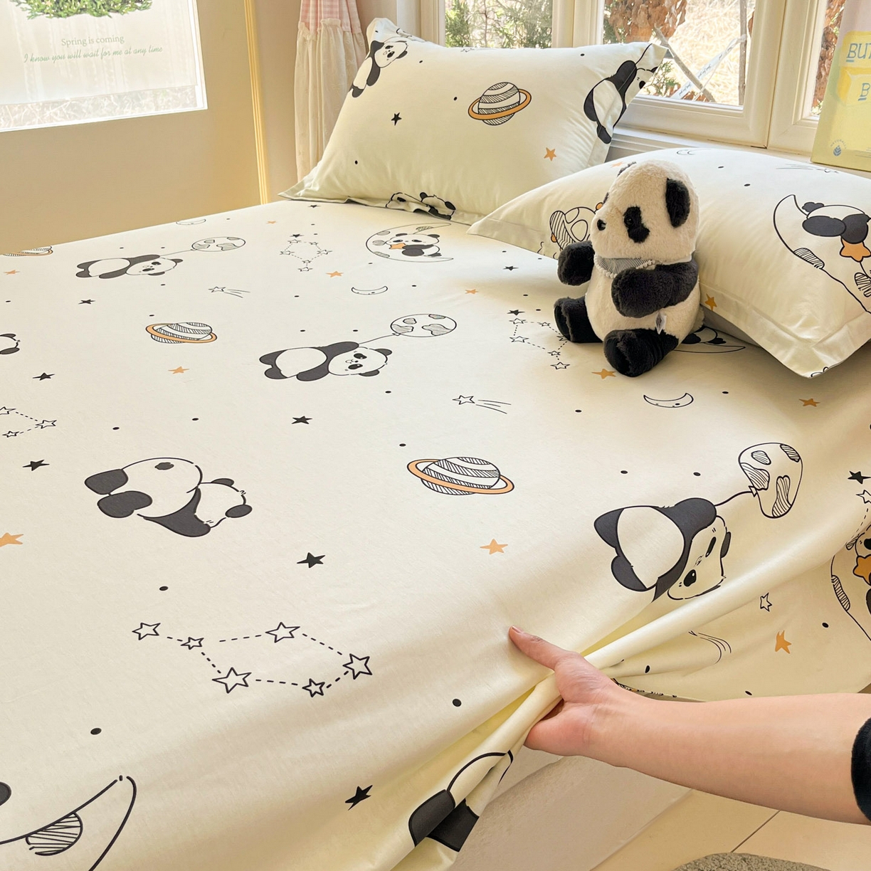 91家纺网 家纺一手货源 找家纺 莱通家纺 2026春夏新款12868全棉印花四件套单品系列二-单床单 放空小熊猫