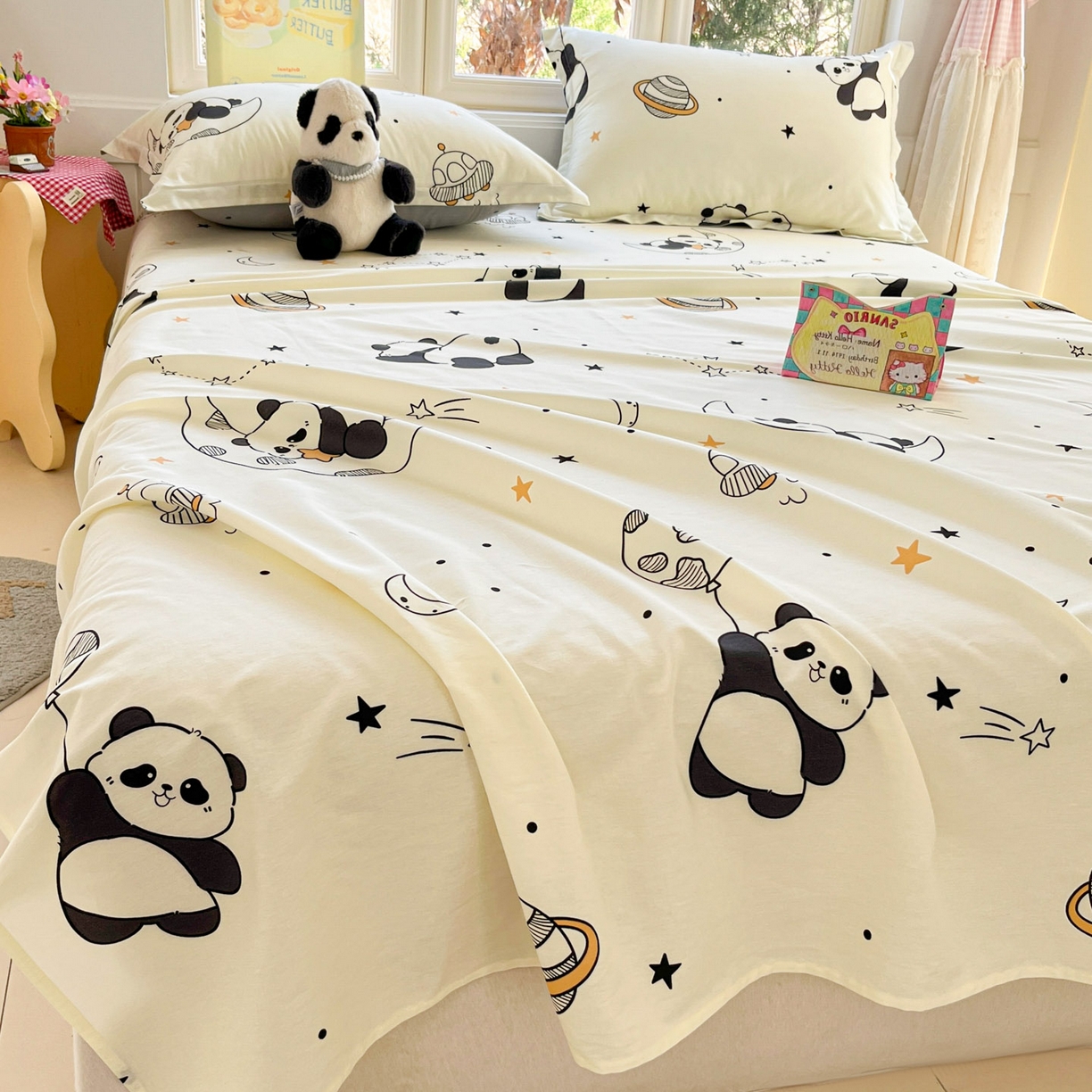 91家纺网 家纺一手货源 找家纺 莱通家纺 2026春夏新款12868全棉印花四件套单品系列二-单床单 放空小熊猫