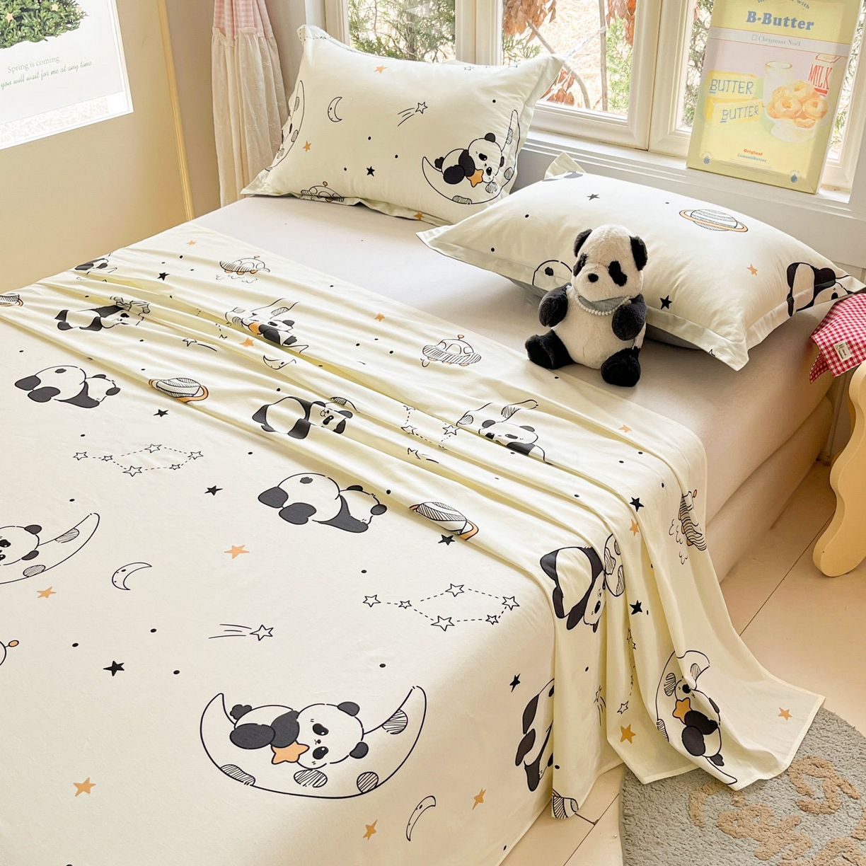 91家纺网 家纺一手货源 找家纺 莱通家纺 2026春夏新款12868全棉印花四件套单品系列二-单床单 放空小熊猫
