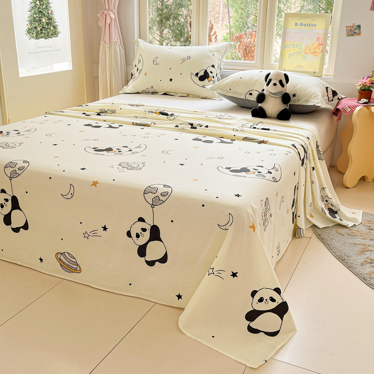 91家纺网 家纺一手货源 找家纺 莱通家纺 2026春夏新款12868全棉印花四件套单品系列二-单床单 放空小熊猫