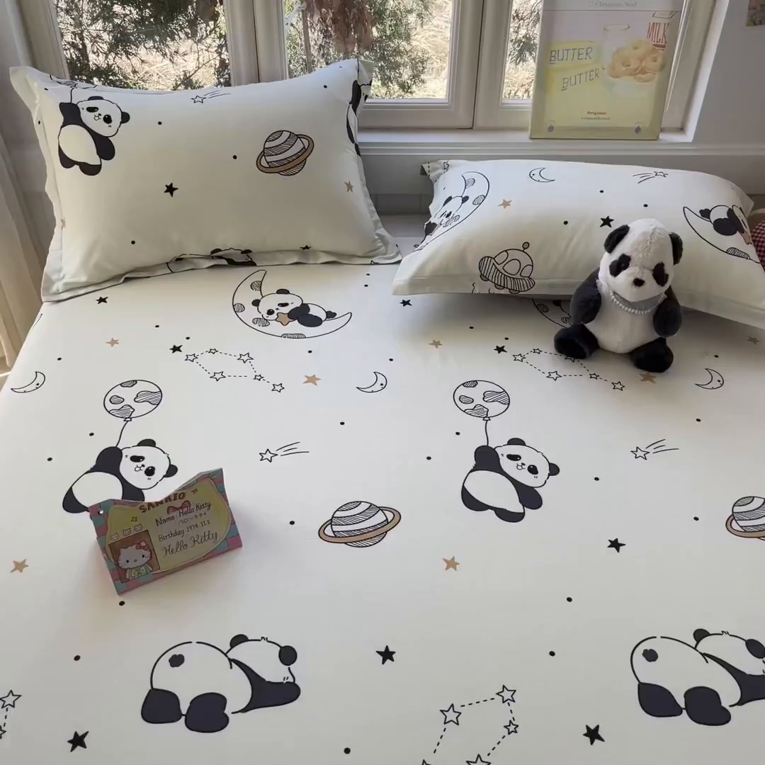 91家纺网 家纺一手货源 找家纺 莱通家纺 2026春夏新款12868全棉印花四件套单品系列二-单床单 放空小熊猫