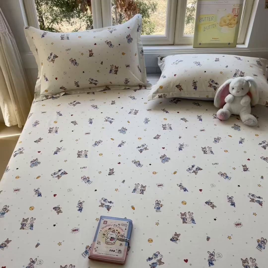 91家纺网 家纺一手货源 找家纺 莱通家纺 2026春夏新款12868全棉印花四件套单品系列二-单床单 疯狂小cp