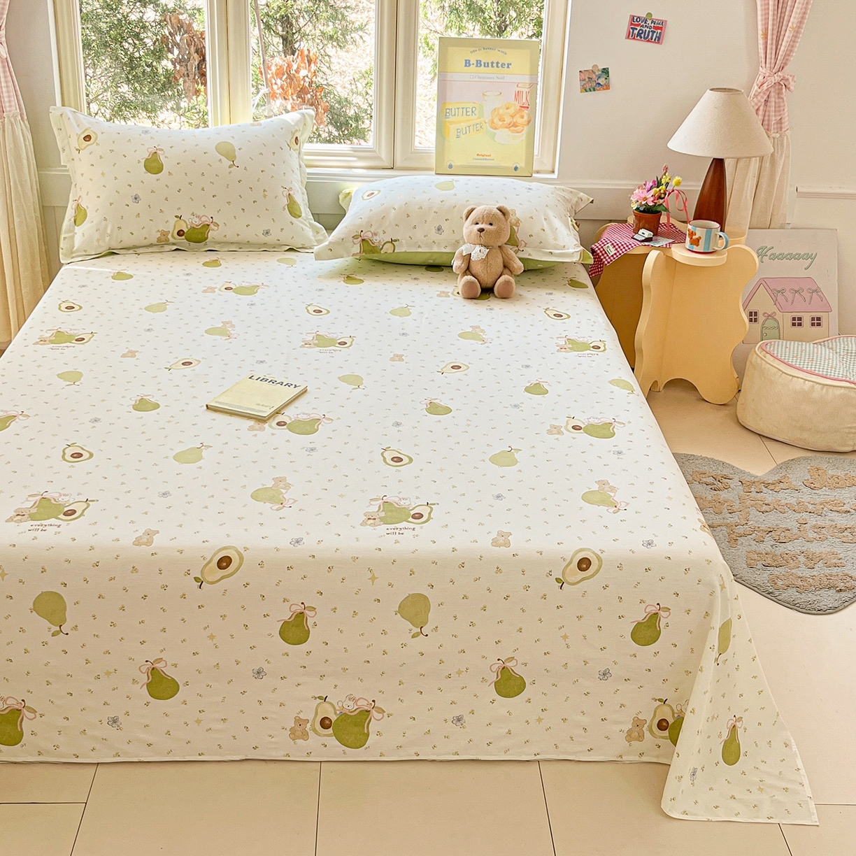 91家纺网 家纺一手货源 找家纺 莱通家纺 2026春夏新款12868全棉印花四件套单品系列二-单床单 果味时光