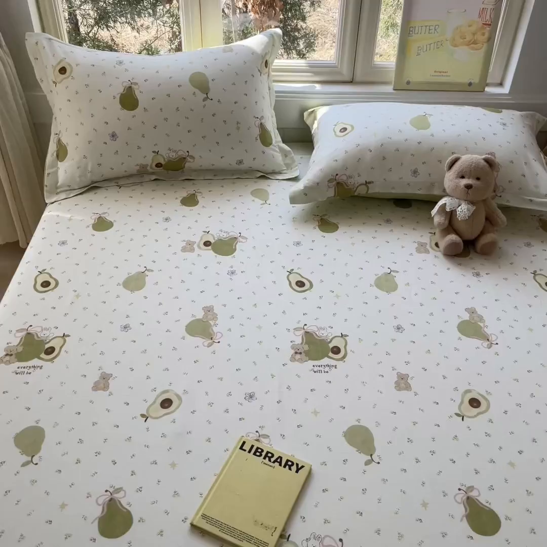 91家纺网 家纺一手货源 找家纺 莱通家纺 2026春夏新款12868全棉印花四件套单品系列二-单床单 果味时光