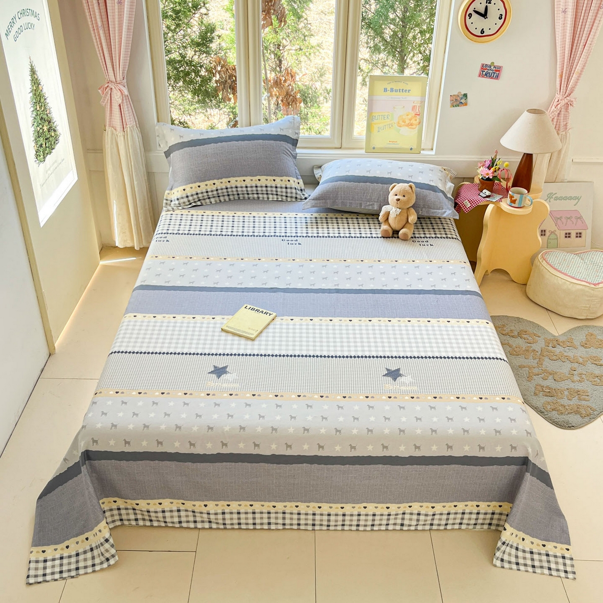 91家纺网 家纺一手货源 找家纺 莱通家纺 2026春夏新款12868全棉印花四件套单品系列二-单床单 蓝星语