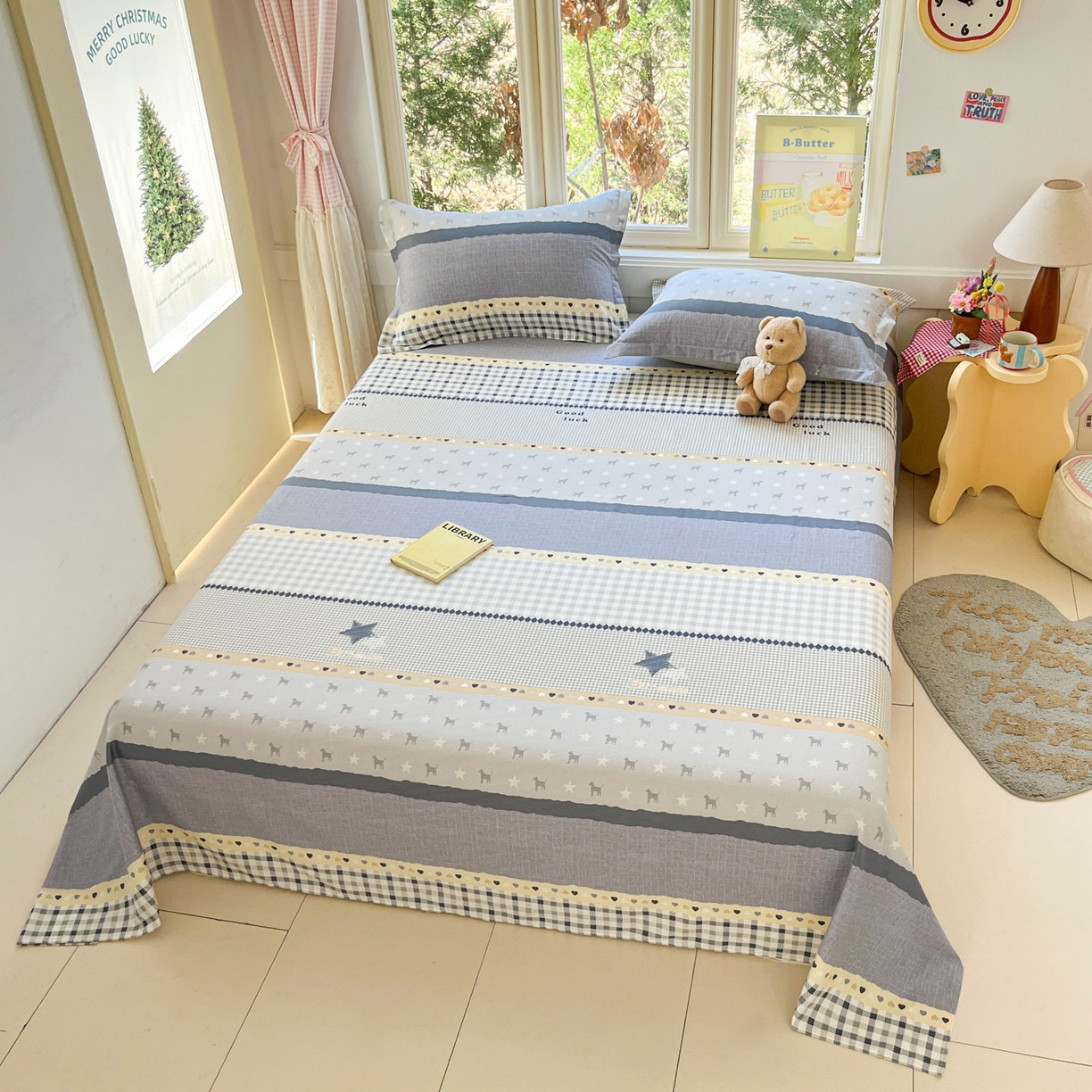 91家纺网 家纺一手货源 找家纺 莱通家纺 2026春夏新款12868全棉印花四件套单品系列二-单床单 蓝星语