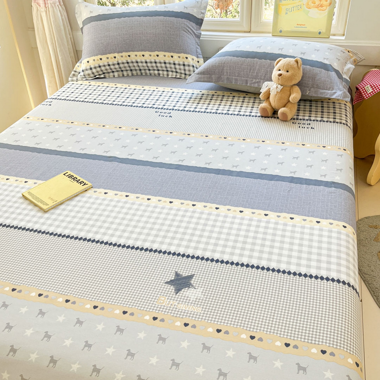 91家纺网 家纺一手货源 找家纺 莱通家纺 2026春夏新款12868全棉印花四件套单品系列二-单床单 蓝星语