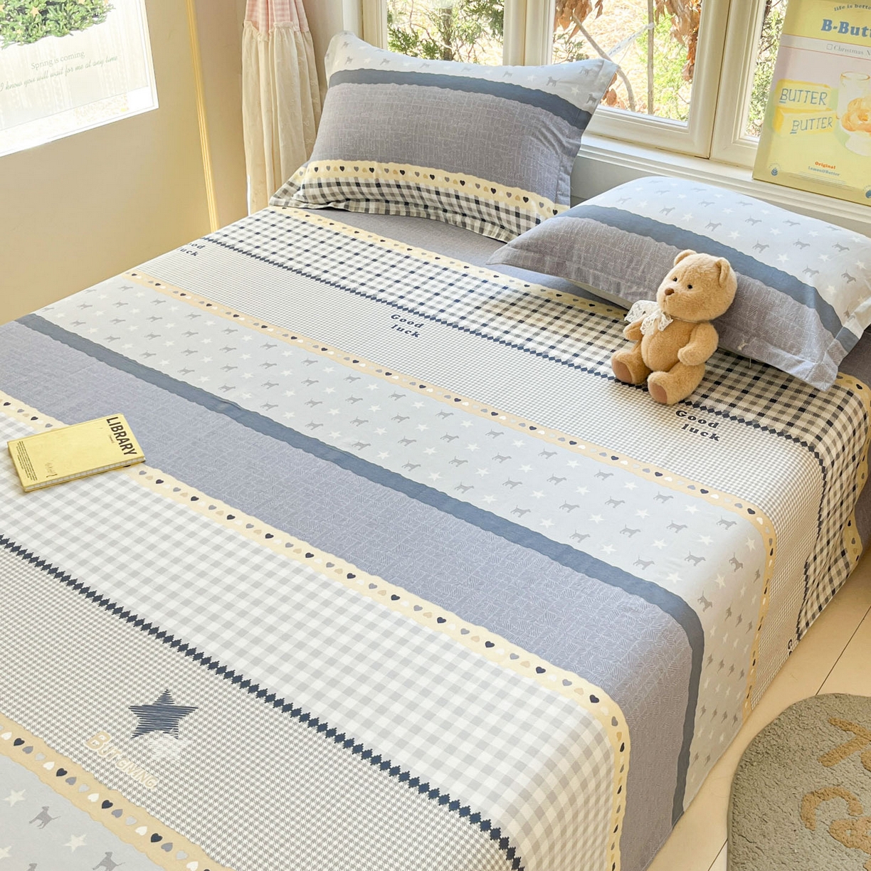 91家纺网 家纺一手货源 找家纺 莱通家纺 2026春夏新款12868全棉印花四件套单品系列二-单床单 蓝星语