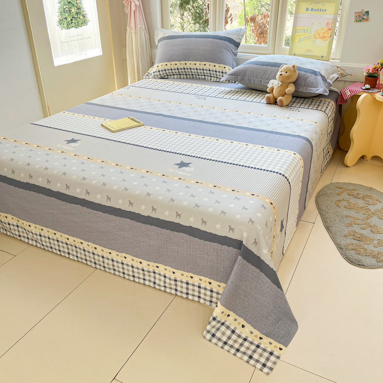 91家纺网 家纺一手货源 找家纺 莱通家纺 2026春夏新款12868全棉印花四件套单品系列二-单床单 蓝星语