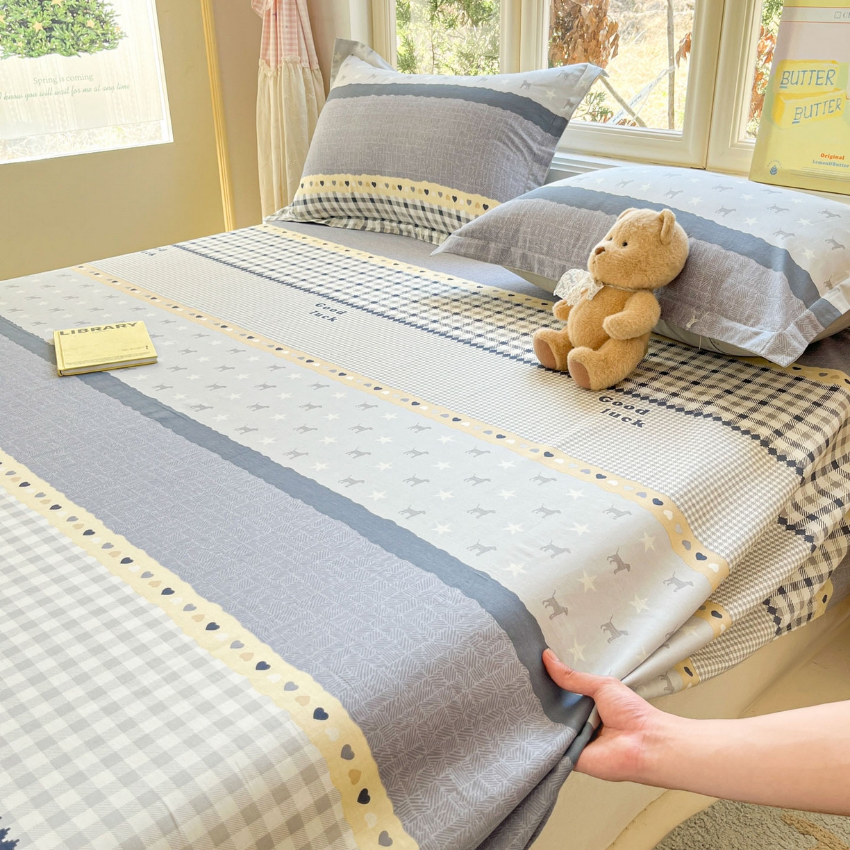 91家纺网 家纺一手货源 找家纺 莱通家纺 2026春夏新款12868全棉印花四件套单品系列二-单床单 蓝星语