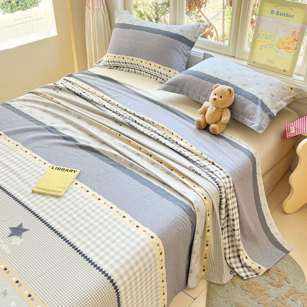 91家纺网 家纺一手货源 找家纺 莱通家纺 2026春夏新款12868全棉印花四件套单品系列二-单床单 蓝星语