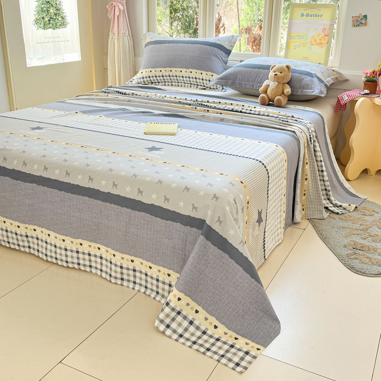 91家纺网 家纺一手货源 找家纺 莱通家纺 2026春夏新款12868全棉印花四件套单品系列二-单床单 蓝星语