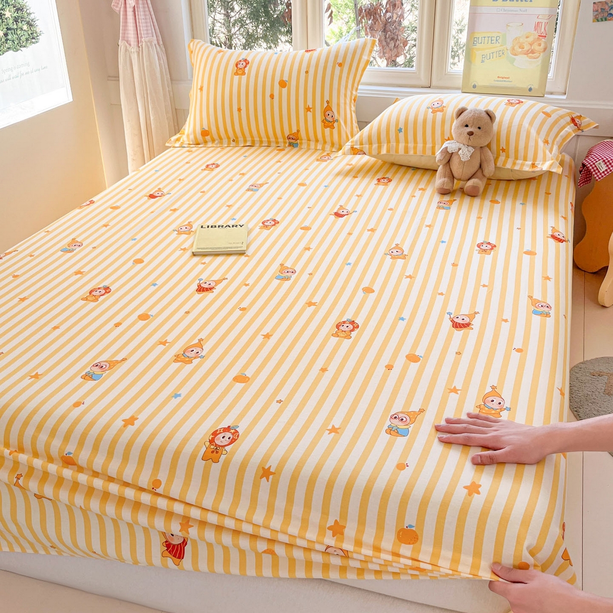 莱通家纺 2026春夏新款12868全棉印花四件套单品系列二-单床单 条纹萌星