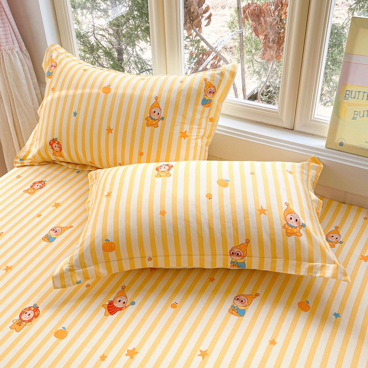 91家纺网 家纺一手货源 找家纺 莱通家纺 2026春夏新款12868全棉印花四件套单品系列二-单床单 条纹萌星