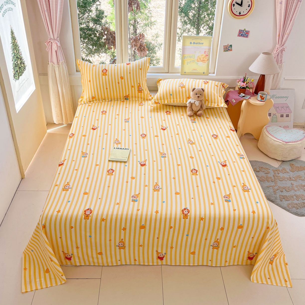 91家纺网 家纺一手货源 找家纺 莱通家纺 2026春夏新款12868全棉印花四件套单品系列二-单床单 条纹萌星