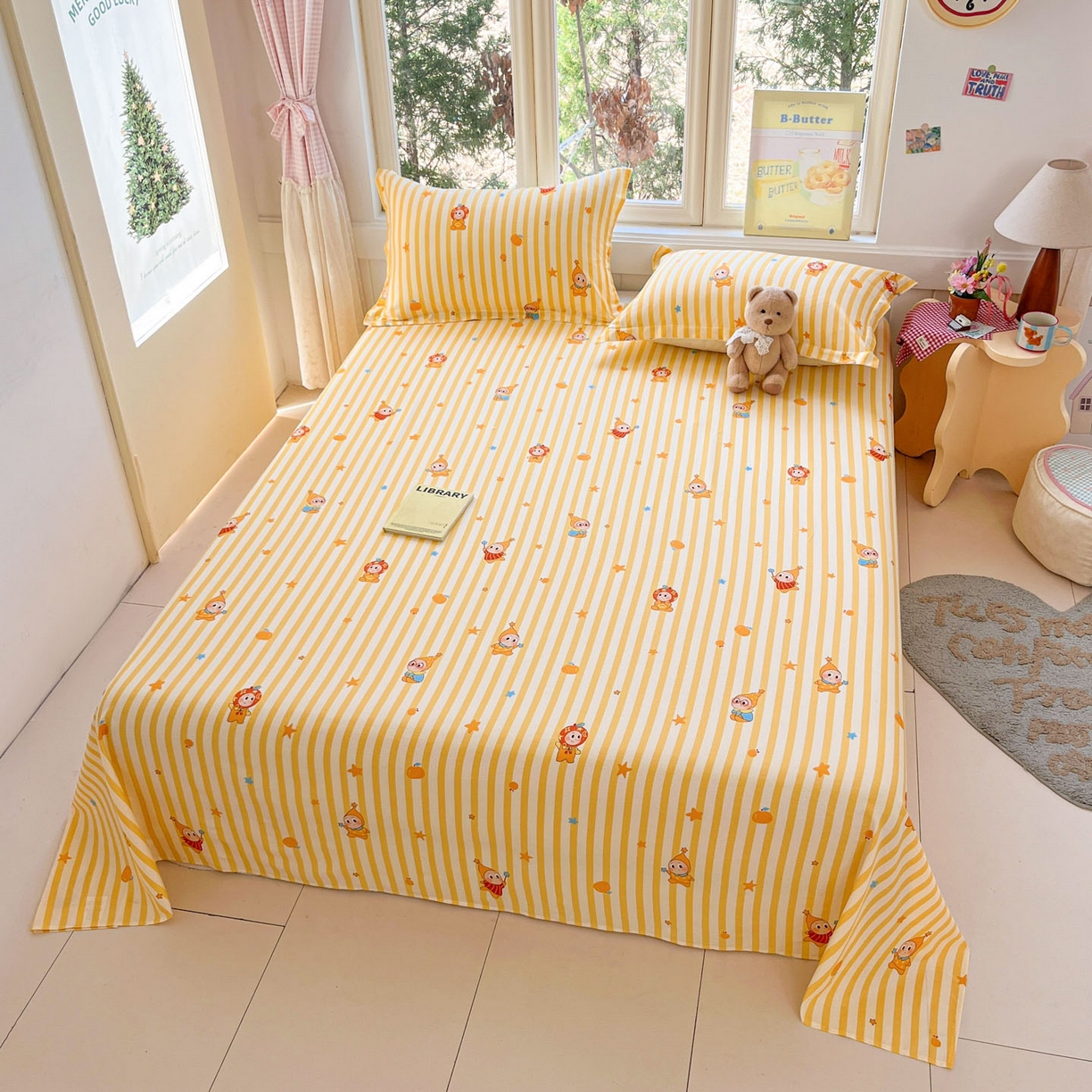 91家纺网 家纺一手货源 找家纺 莱通家纺 2026春夏新款12868全棉印花四件套单品系列二-单床单 条纹萌星