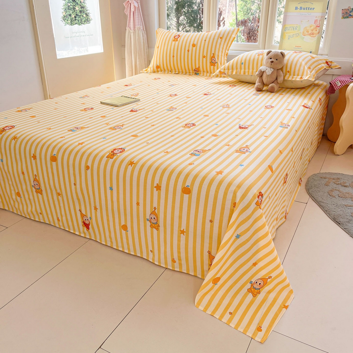 91家纺网 家纺一手货源 找家纺 莱通家纺 2026春夏新款12868全棉印花四件套单品系列二-单床单 条纹萌星