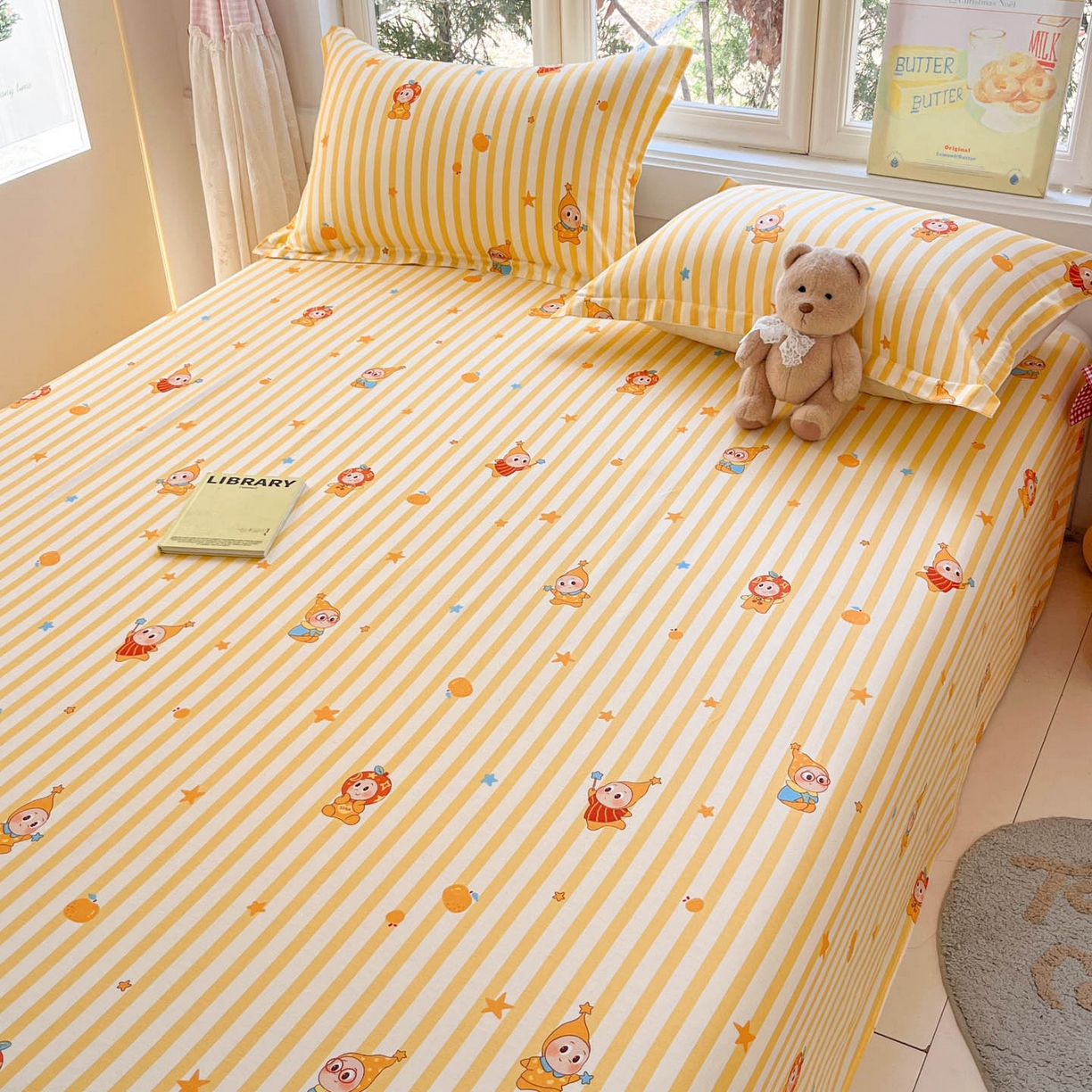 91家纺网 家纺一手货源 找家纺 莱通家纺 2026春夏新款12868全棉印花四件套单品系列二-单床单 条纹萌星