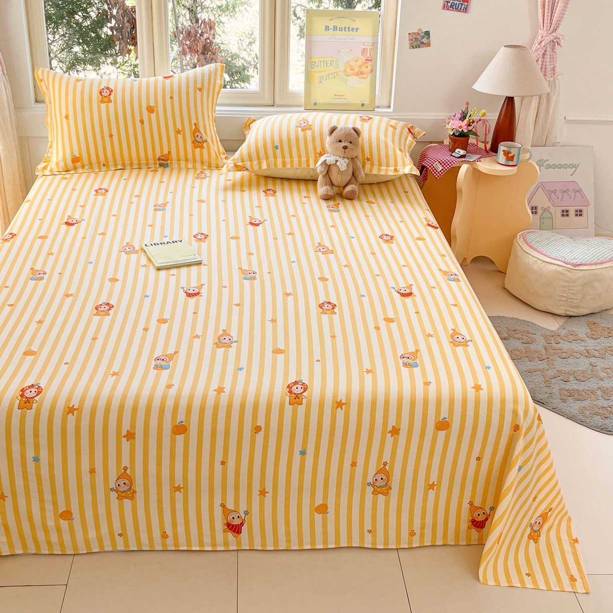 91家纺网 家纺一手货源 找家纺 莱通家纺 2026春夏新款12868全棉印花四件套单品系列二-单床单 条纹萌星